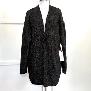 NWT Nation LTD Francine Cardigan Shiny Jet Black Gold Metallic Ribbed Knit S